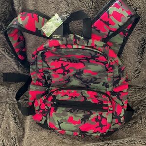 Badgley Mischka pink camouflage backpack with removable fanny pack